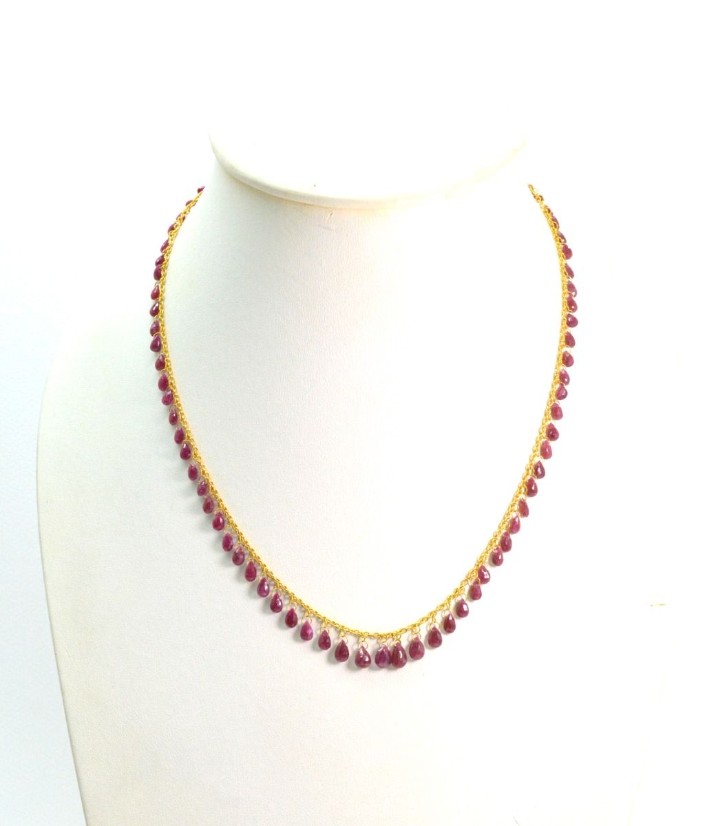 Gorgeous 18k Solid Gold Necklace Studded With Ruby Stone, 8X5mm - SGGRC-081