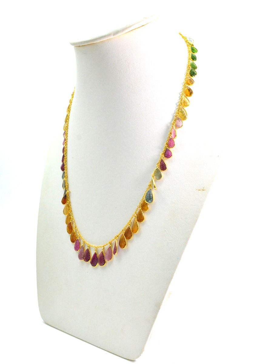 Glamorous 18k Solid Gold Necklace With Emerald , Ruby , Sapphire , 8.50x6.50mm-13.50x9.00mm , SGGRC-086