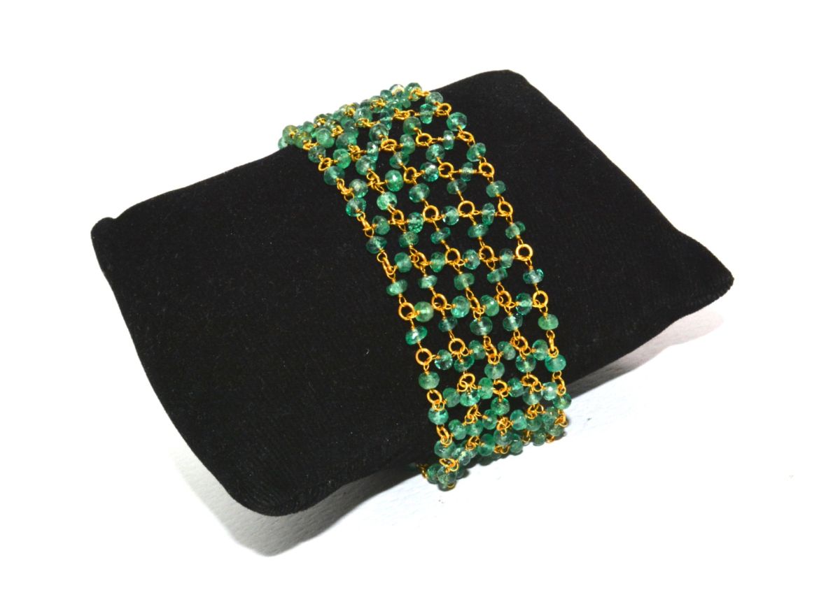 18K Solid Yellow Gold, Beautiful Wire Wrapped Bracelet with AAA Quality Natural Emerald Stones. Roundel -3.00mm Sold by 1 Pc, SGGRC-088