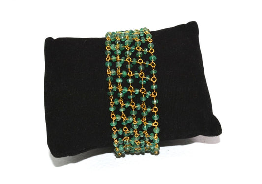 18K Solid Yellow Gold, Beautiful Wire Wrapped Bracelet with AAA Quality Natural Emerald Stones. Roundel -3.00mm Sold by 1 Pc, SGGRC-088