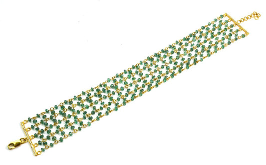 18K Solid Yellow Gold, Beautiful Wire Wrapped Bracelet with AAA Quality Natural Emerald Stones. Roundel -3.00mm Sold by 1 Pc, SGGRC-088 - view 3