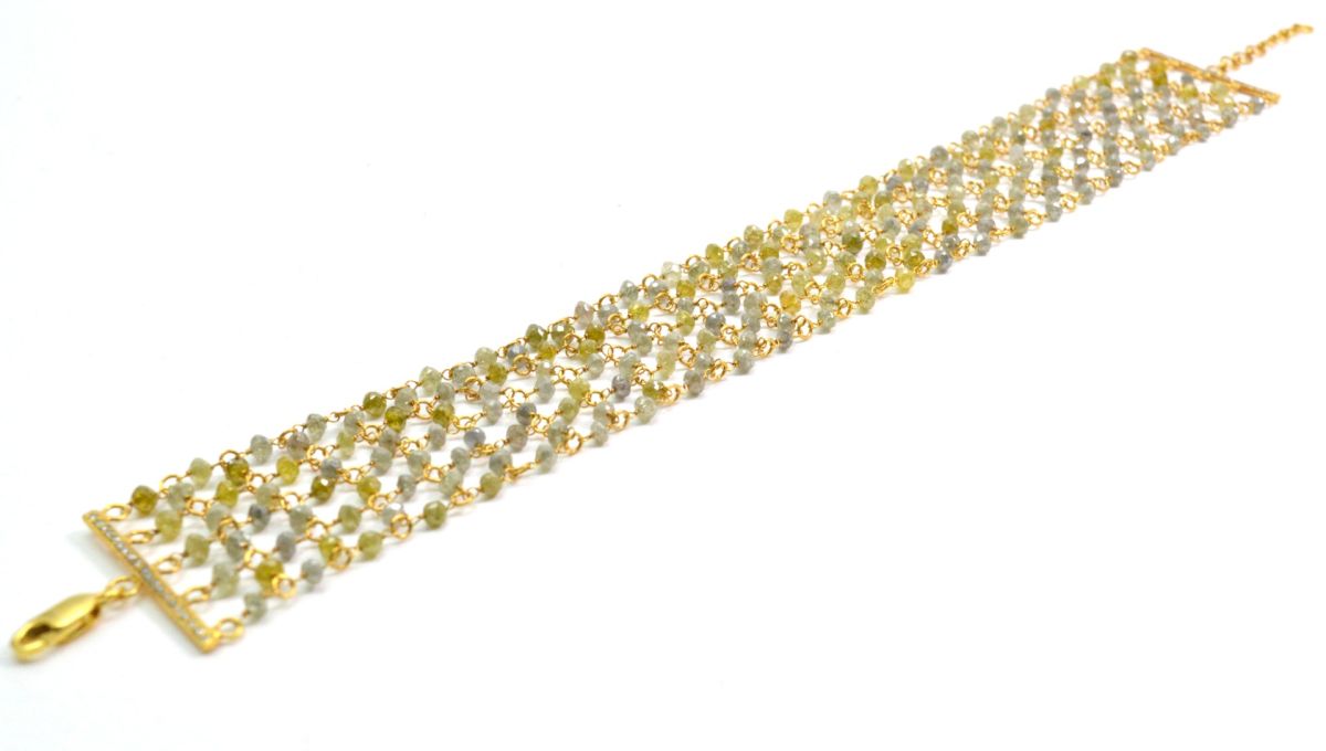18K Solid Yellow Gold, Lovely Wire Wrapped Bracelet with AAA Quality Natural Diamond Stones. Roundel -2.50mm Sold by 1Pc, SGGRC-089