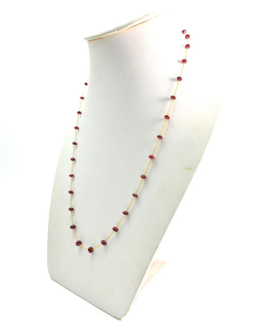 18k Solid Gold Necklace Studded With Natural Ruby Stone, 4mm Size - SGGRC-093