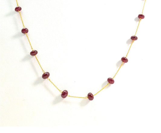 18k Solid Gold Necklace Studded With Natural Ruby Stone, 4mm Size - SGGRC-093 - view 3