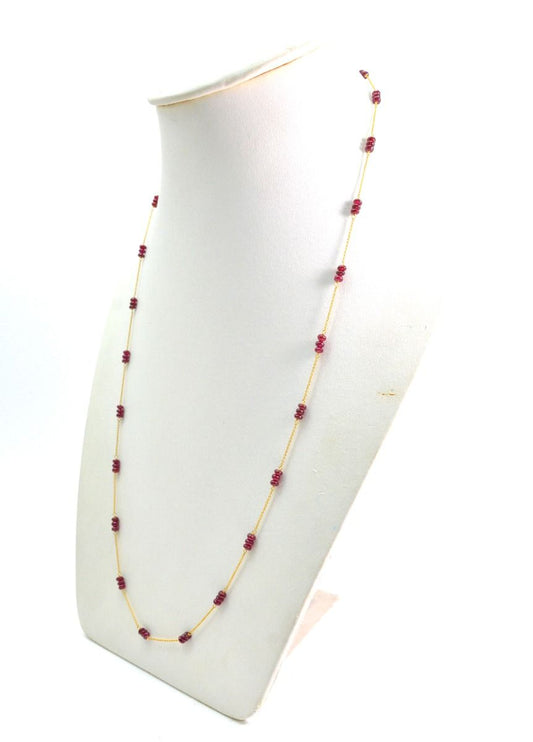 18k Solid Gold Necklace Studded With Natural Ruby Stone - 3.50 mm , SGGRC-095