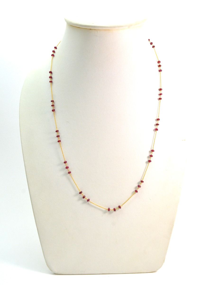18K Solid Yellow Gold, Elegant Wire Wrapped Necklace with AAA Quality Natural Ruby Stones. Roundel -3.50mm Sold by 1 Pc, SGGRC-096