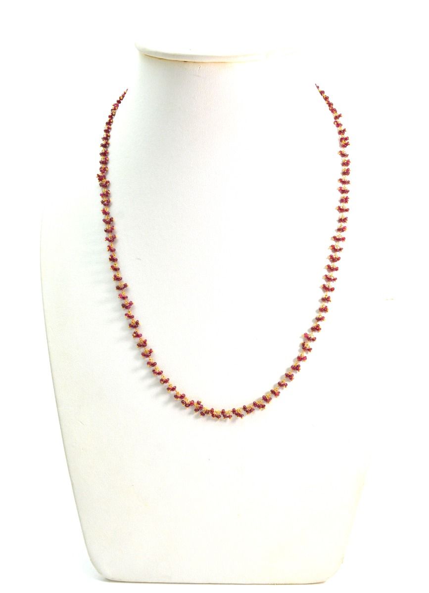 18K Solid Yellow Gold, Exquisite Wire Wrapped Necklace with AAA Quality Natural Ruby Stones. Roundel -2.50mm - 3.00mm Sold by 1 Pc, SGGRC-097.