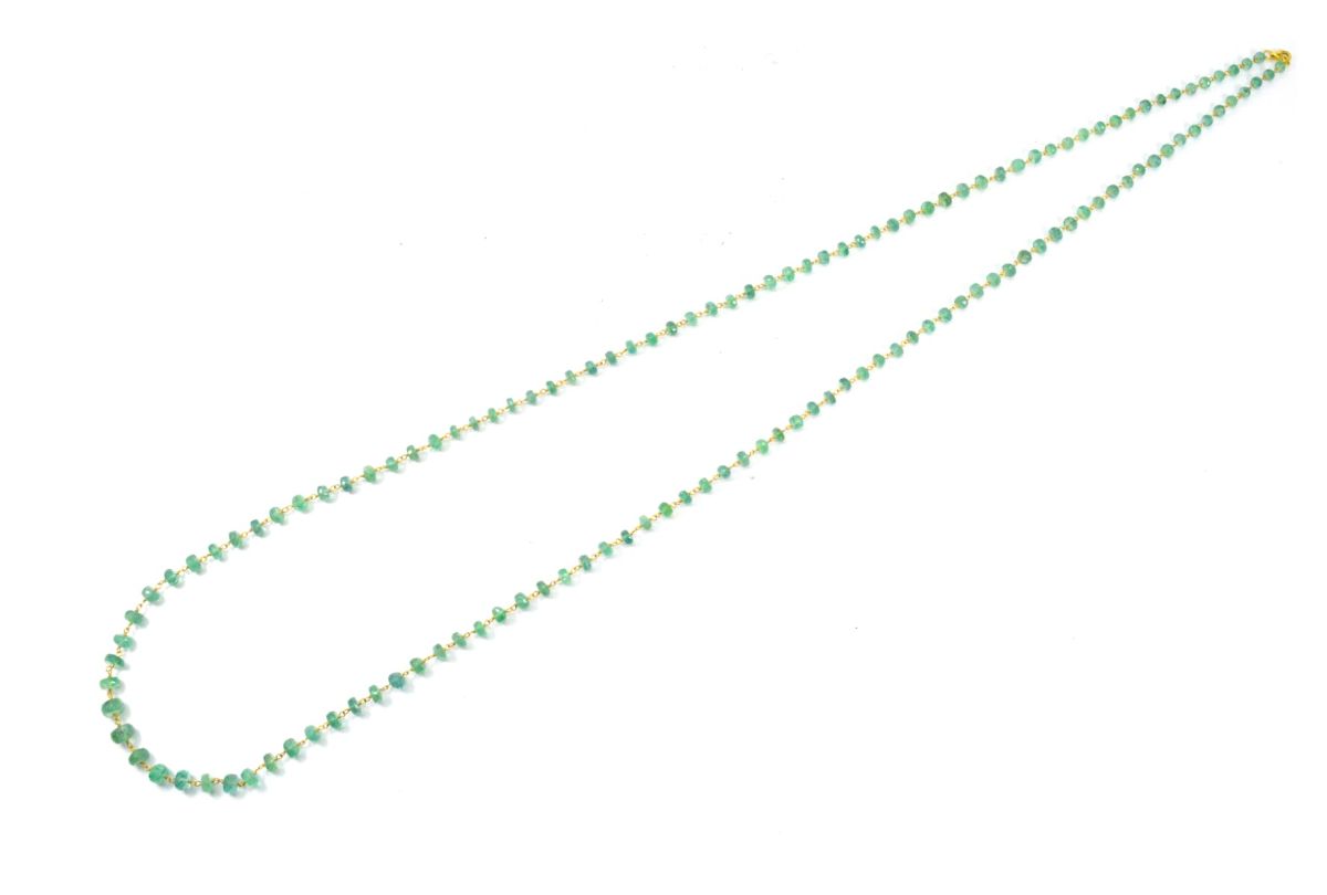 18k Solid Gold Necklace in Roundel Shape With Emerald Stone - 4.00 - 6.50 MM, SGGRC-106