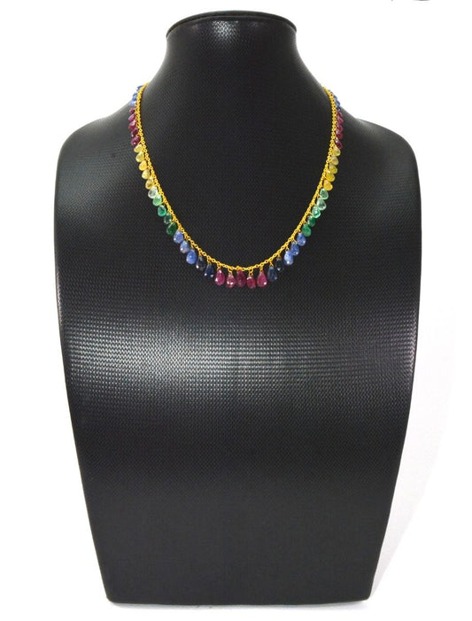 Beautiful 18k Solid Gold Necklace With Multistone, 3.50x5.50mm -6.00x9.50mm, SGGRC-113