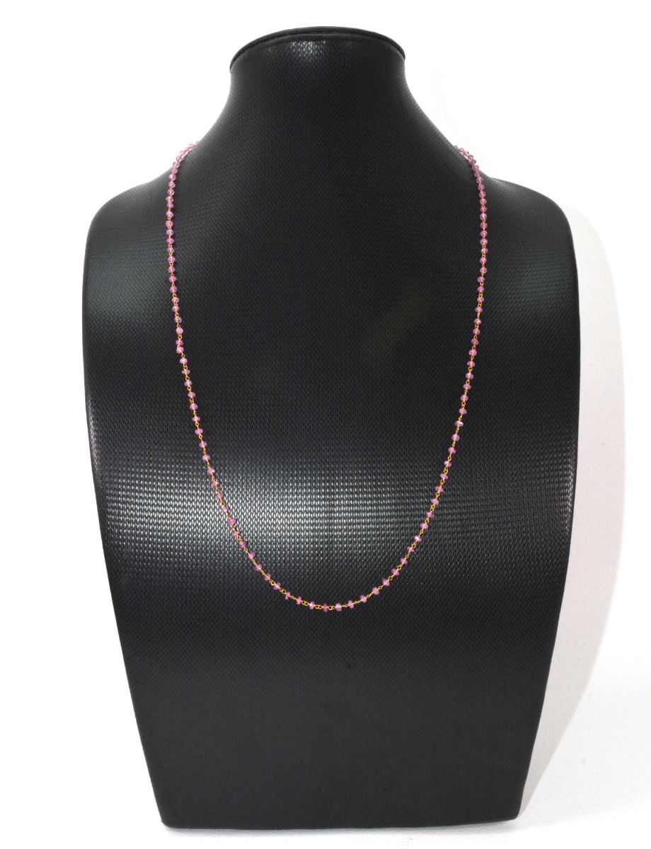 14k Solid Yellow Gold Necklace Studded With Pink Sapphire Stones, 3MM Size, SGGRC-122
