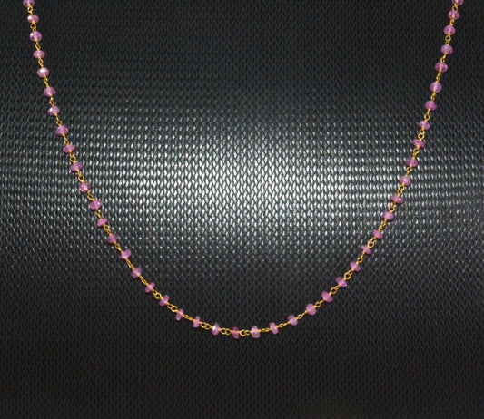 14k Solid Yellow Gold Necklace Studded With Pink Sapphire Stones, 3MM Size, SGGRC-122 - view 3