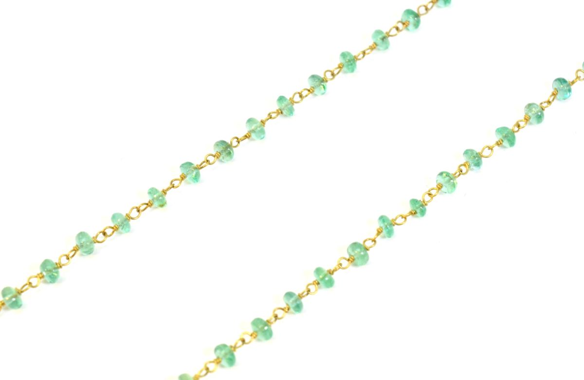 Stunning 14k Solid Yellow Gold Necklace Studded With Emerald Stone, SGGRC-126