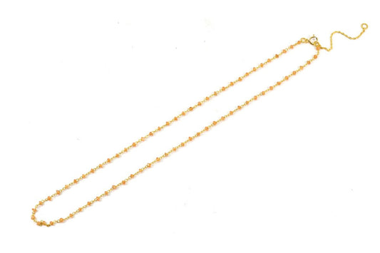 14k Solid Gold Necklace in Roundel Shape With Orange Sapphire Stone ,2MM - SGGRC-140 - view 3