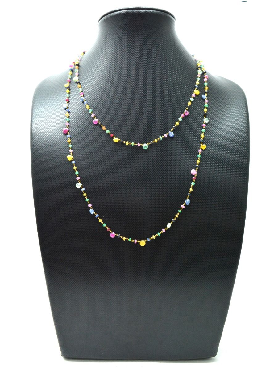 14k Solid Gold Necklace With Natural Multi Stones In 2 MM Size, SGGRC-142