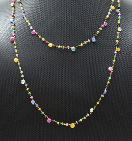 14k Solid Gold Necklace With Natural Multi Stones In 2 MM Size, SGGRC-142 - view 3