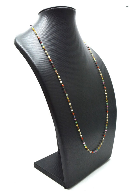 14k Solid Gold Necklace Studded With Multi Stone - 3MM, SGGRC-144 - view 3
