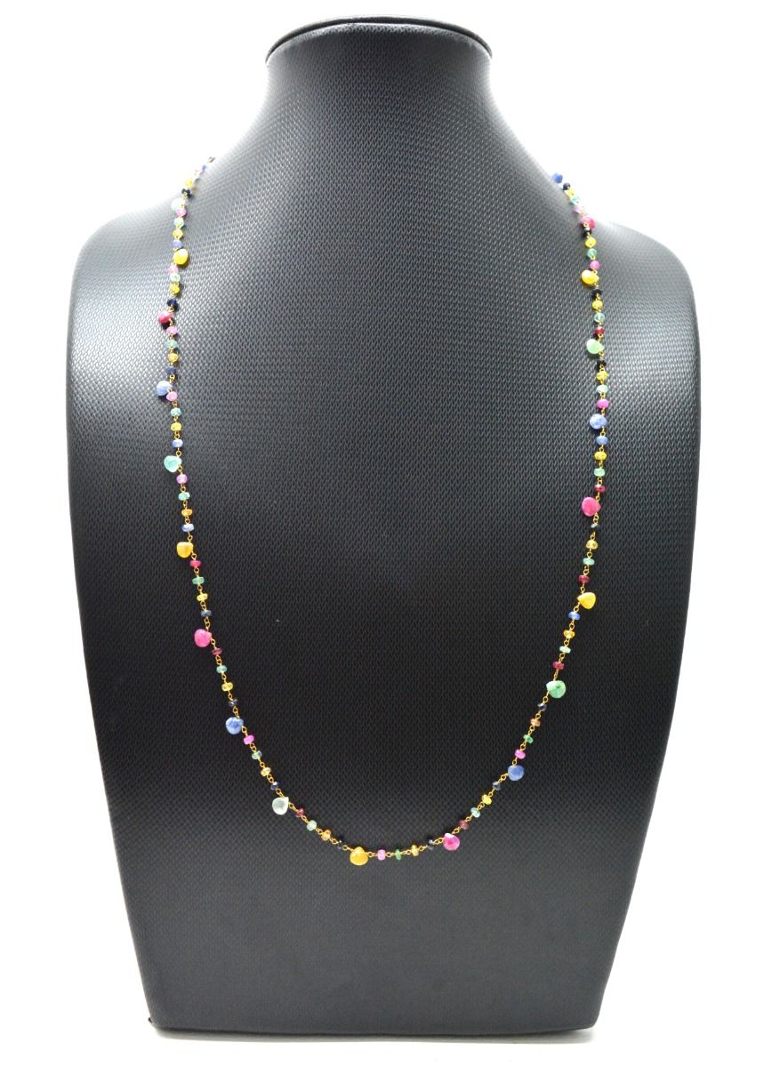 14k Solid Gold Necklace - Natural Multi Stones ,3MM - SGGRC-145