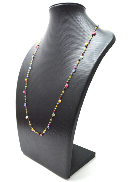 14k Solid Gold Necklace - Natural Multi Stones ,3MM - SGGRC-145