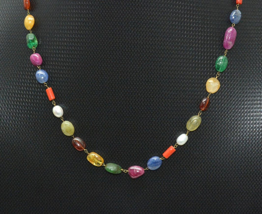 14k Solid Gold Necklace - Natural Multi Stones - SGGRC-150 - view 3