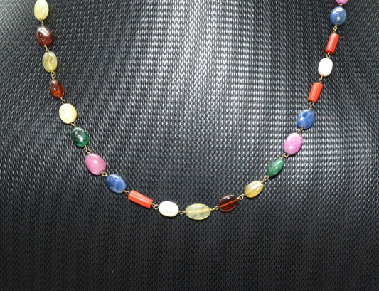 14k Solid Gold Necklace With Natural Multi Stones - Mix Size, SGGRC-151