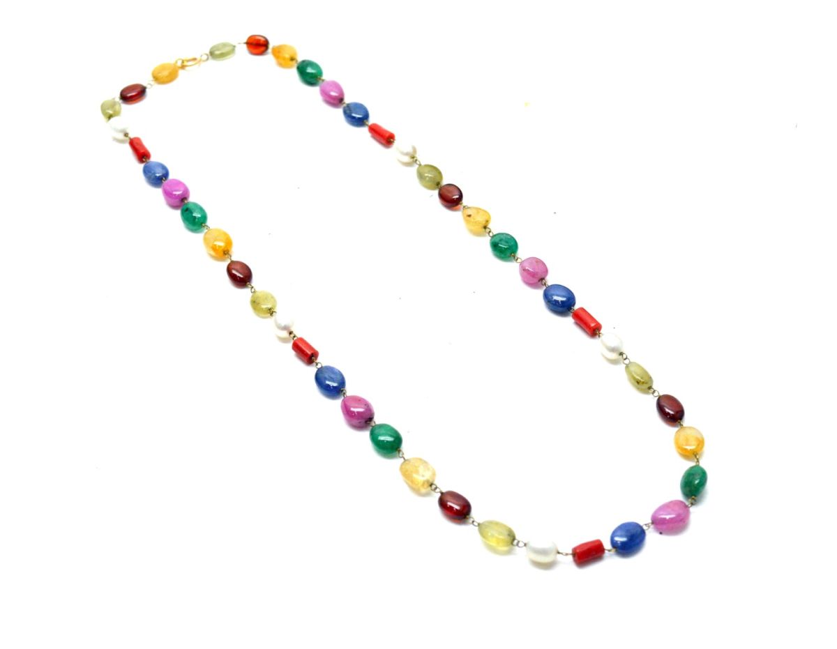 14k Solid Gold Necklace Studded With Natural Multi Stone - SGGRC-152