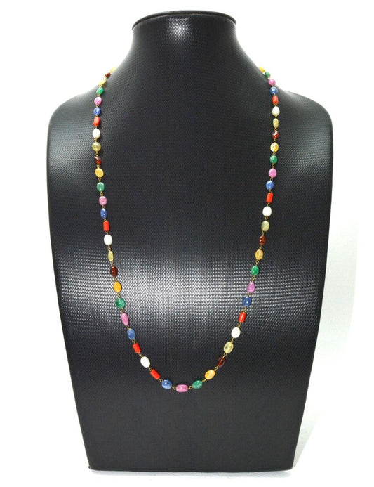Attractive 14k Solid Gold Necklace In Mix Size With Multi Stone