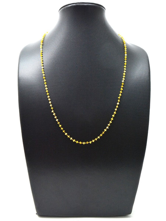 14k Solid Gold Necklace With Natural Yellow Diamond Stones -3MM Size