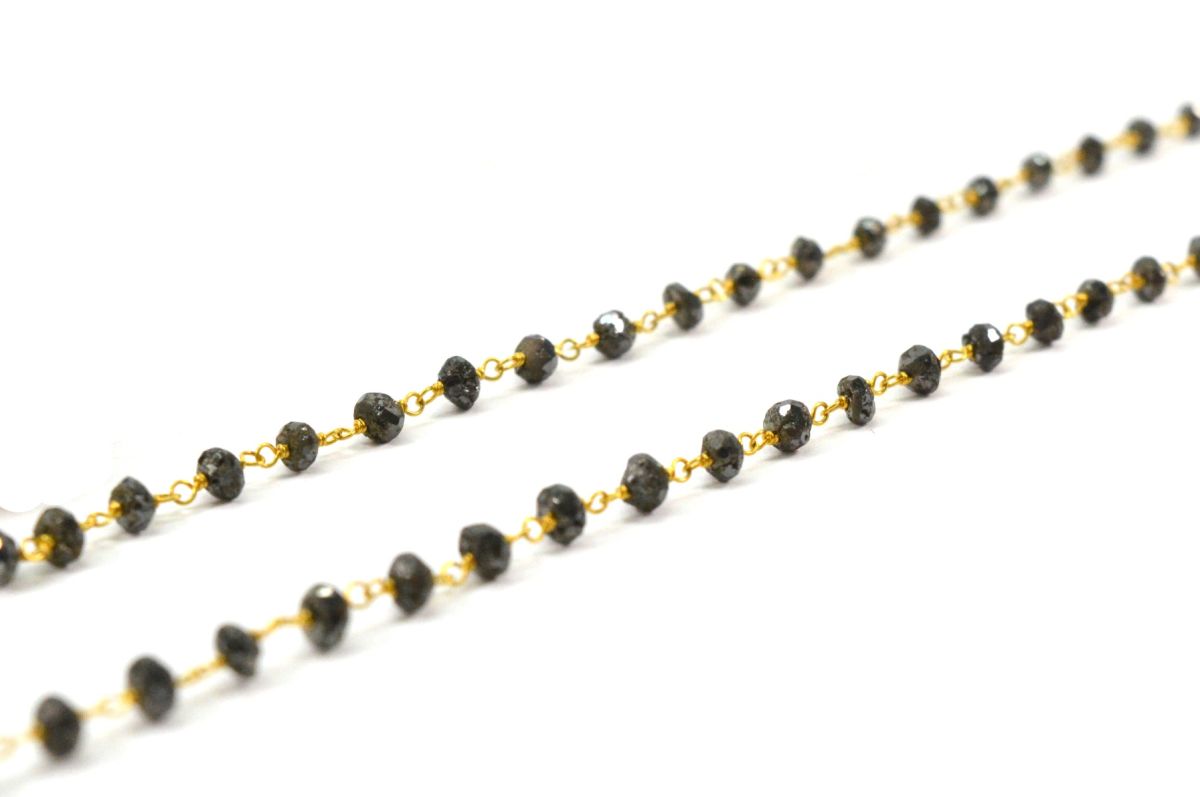 14k Solid Gold Necklace - Natural Yellow Diamond Stones, 2 - 3MM Size