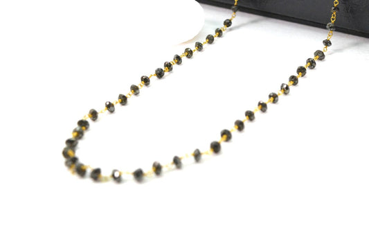 14k Solid Gold Necklace - Natural Yellow Diamond Stones, 2 - 3MM Size - view 3