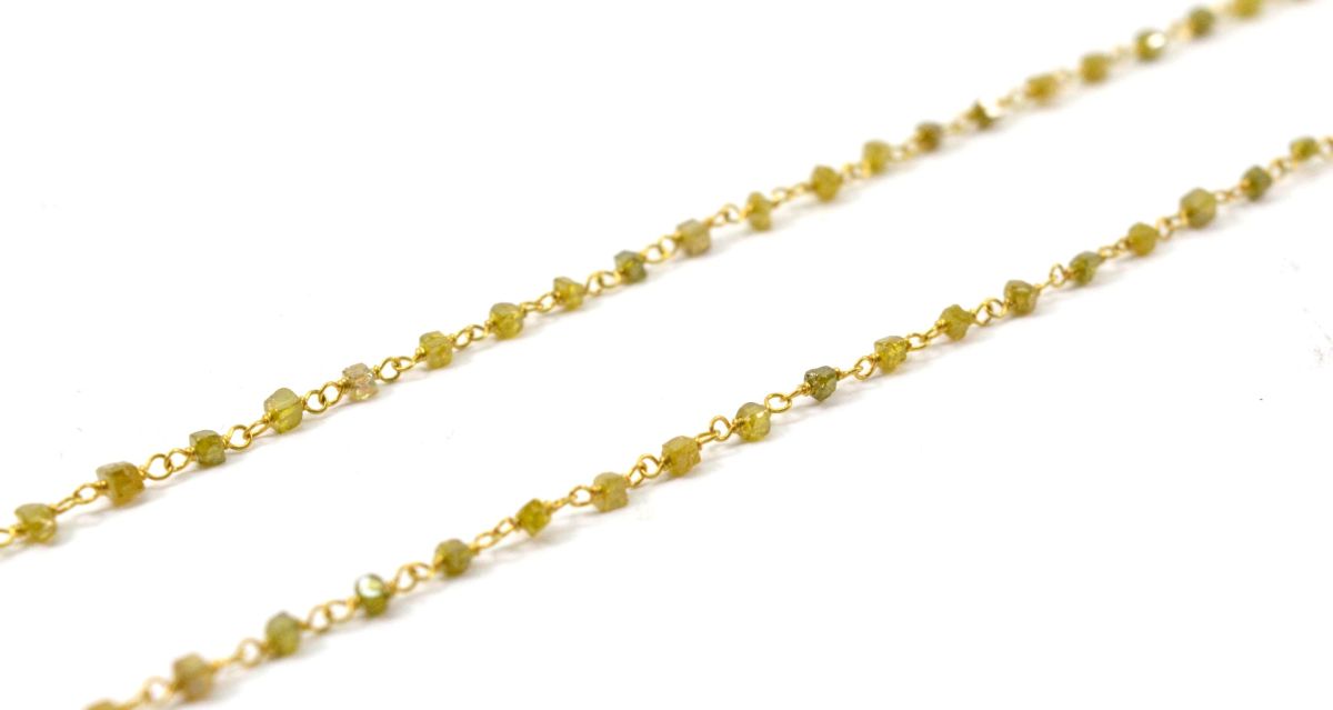 14k Solid Gold Necklace Studded With Natural Yellow Diamond Stones