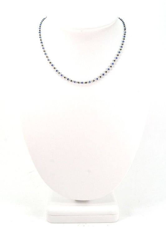 14k Solid Gold Necklace With Natural Diamond & Sapphire - 2MM