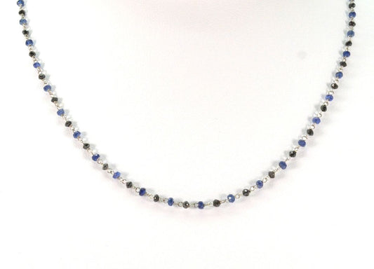 14k Solid Gold Necklace With Natural Diamond & Sapphire - 2MM - view 3