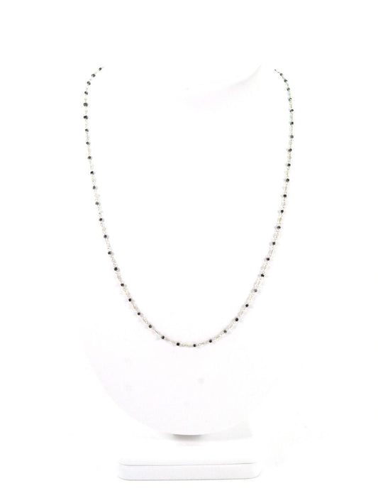 14k Solid Gold Necklace in Cube Shape With Black and Gray Stone