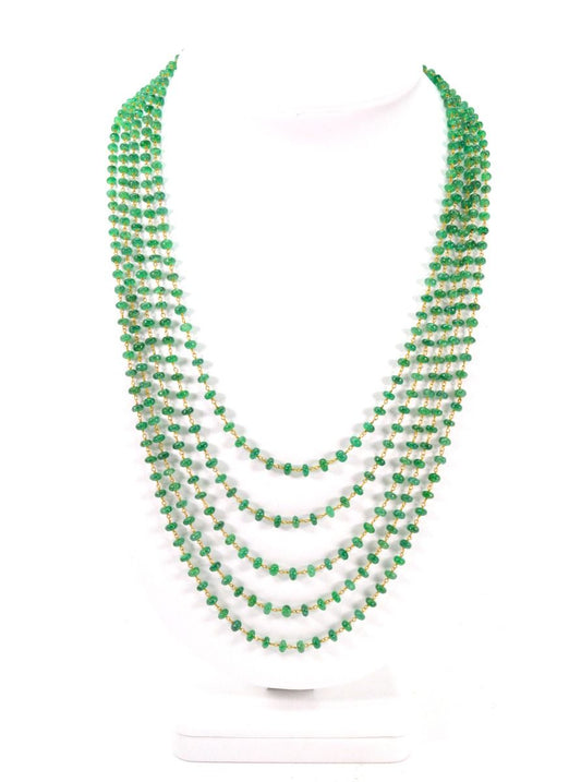 14k Solid Gold Necklace Studded With Natural Emerald Stone -3.50 - 4MM