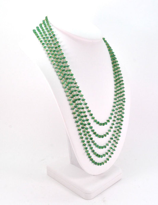 14k Solid Gold Necklace Studded With Natural Emerald Stone -3.50 - 4MM SGGRC-170