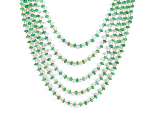 14k Solid Gold Necklace Studded With Natural Emerald Stone -3.50 - 4MM - view 3