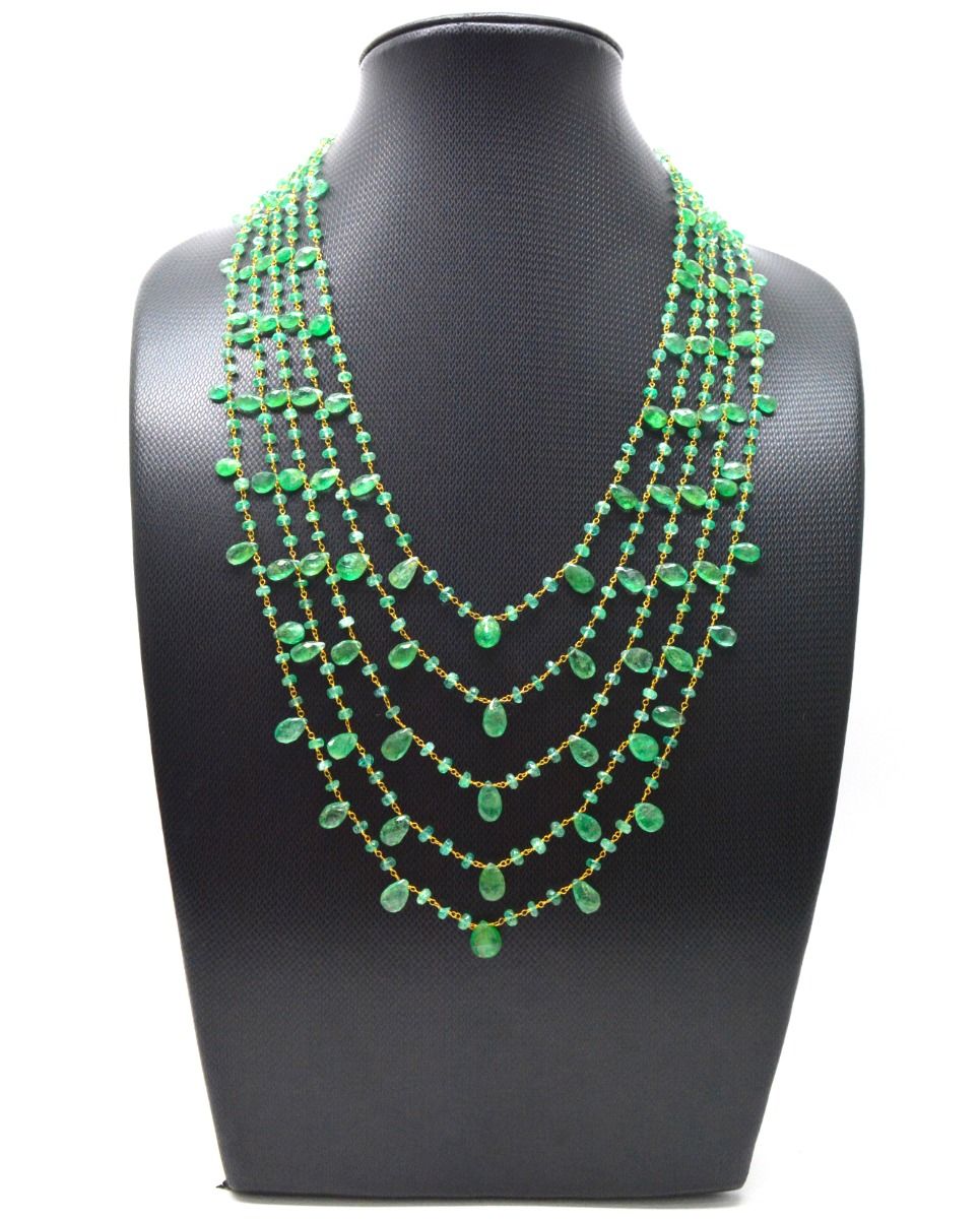 14k Solid Gold Necklace Studded With Natural Emerald Stone -3.50 - 4MM , SGGRC-172