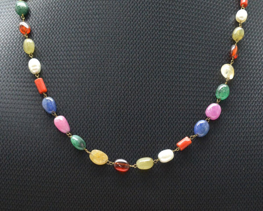 14k Solid Gold Necklace - Natural Multi Stones - view 3