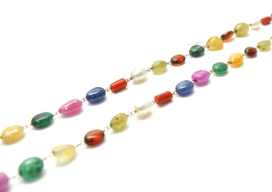 14k Solid Gold Necklace - Natural Multi Stones, SGGRC-178