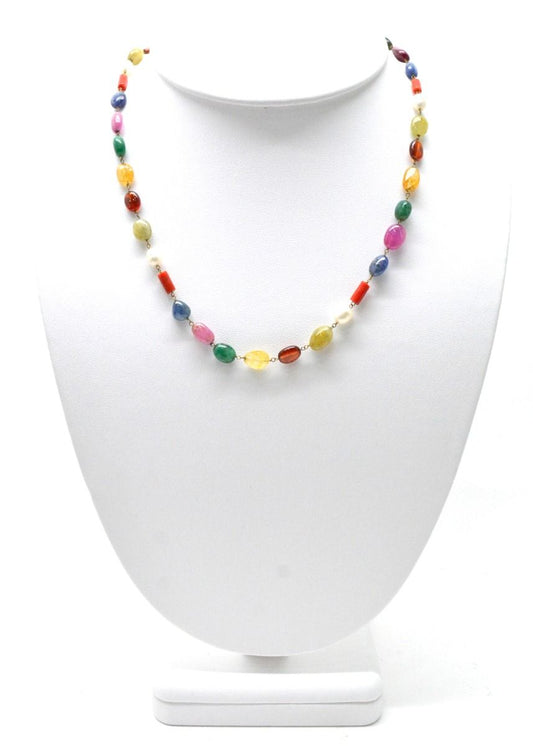 Impressive 14k Solid Gold Necklace With Multi Stone