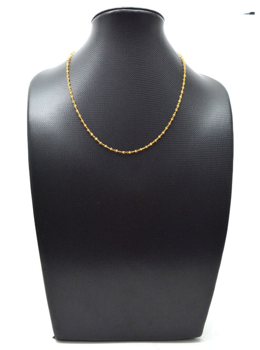 14k Solid Yellow Gold Necklace - Natural Orange Sapphire, 2mm