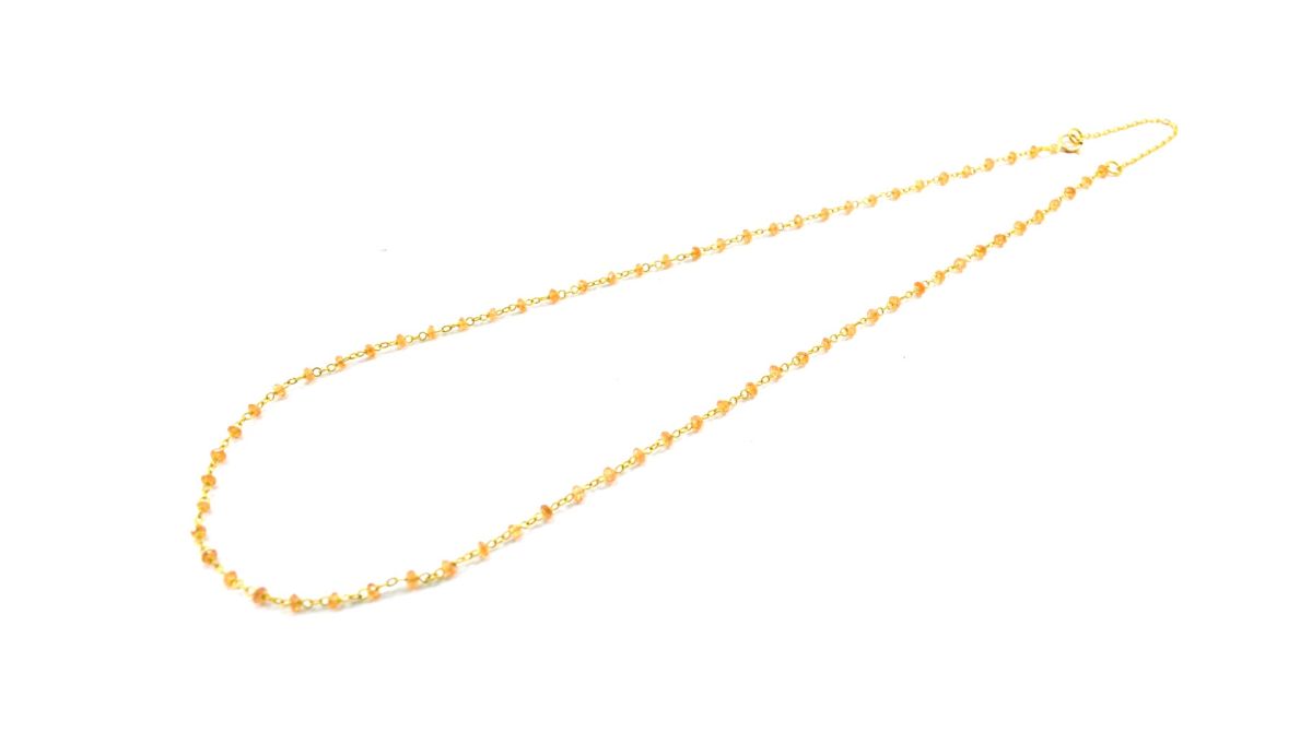 14k Solid Yellow Gold Necklace - Natural Orange Sapphire, 2mm
