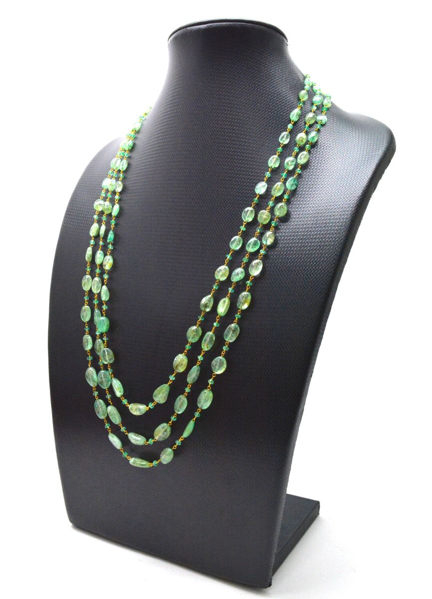 14k Solid Gold Necklace With Natural Emerald Stone - Oval-7.00x5.50mm ,Roundel-3.00mm SGGRC-189