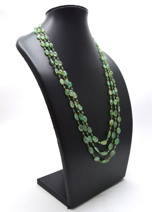 14k Solid Gold Necklace With Natural Emerald Stone - Oval-7.00x5.50mm ,Roundel-3.00mm SGGRC-189