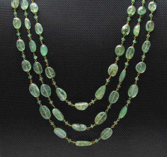 14k Solid Gold Necklace With Natural Emerald Stone - Oval-7.00x5.50mm ,Roundel-3.00mm - view 3