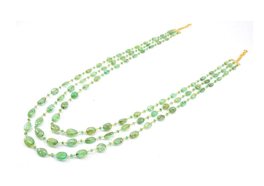 14k Solid Gold Necklace With Natural Emerald Stone - Oval-7.00x5.50mm ,Roundel-3.00mm SGGRC-189 - view 3