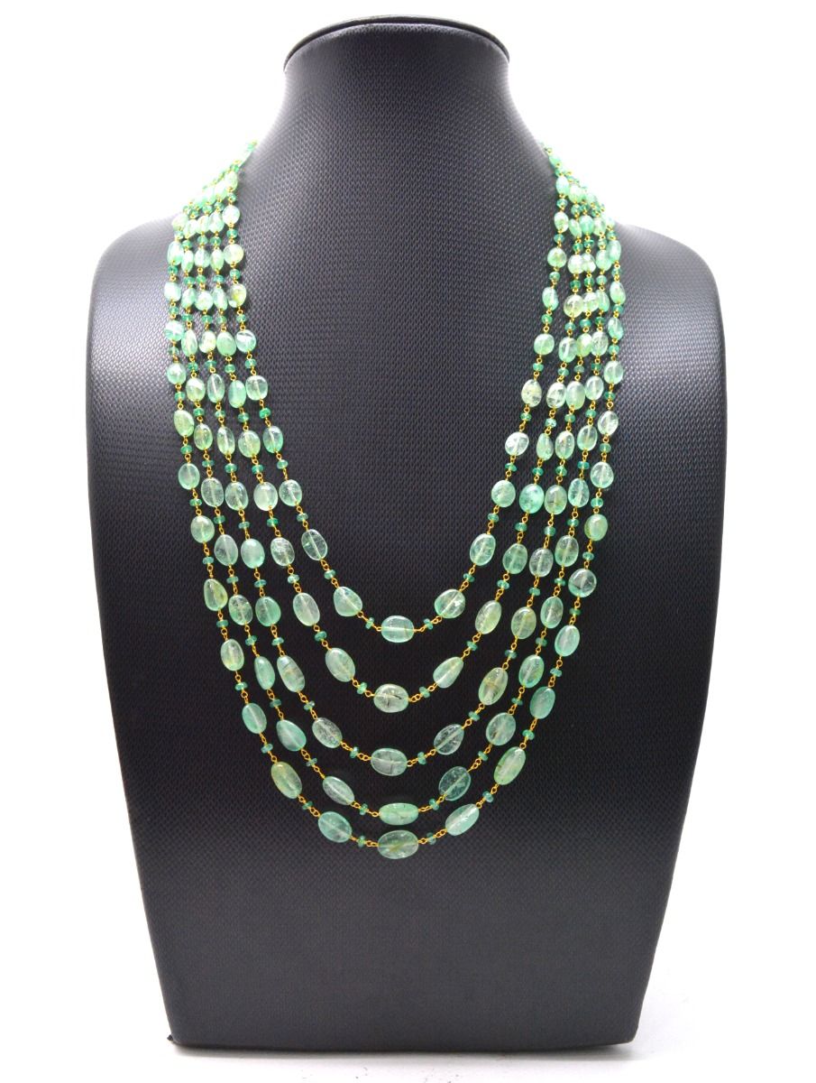 14k Solid Gold Necklace - Natural Emerald Stones , SGGRC-190