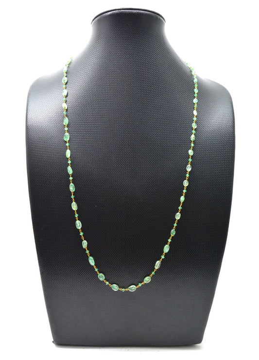 14k Solid Gold Necklace Studded With Natural Pearl And Rubelite Stone - 8X7 MM