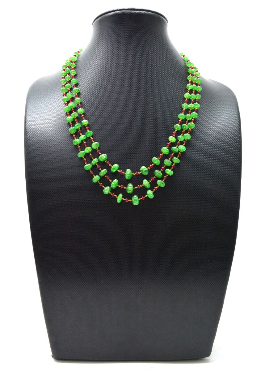 14k Solid yellow Gold Necklace Studded With Emerald Stone , 4 -8MM - GGRC-197