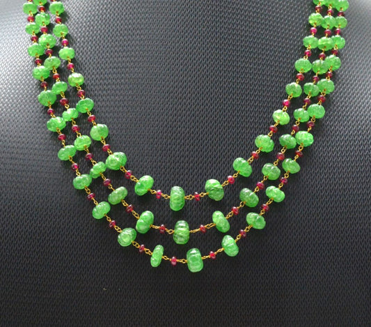 14k Solid yellow Gold Necklace Studded With Emerald Stone , 4 -8MM - view 3